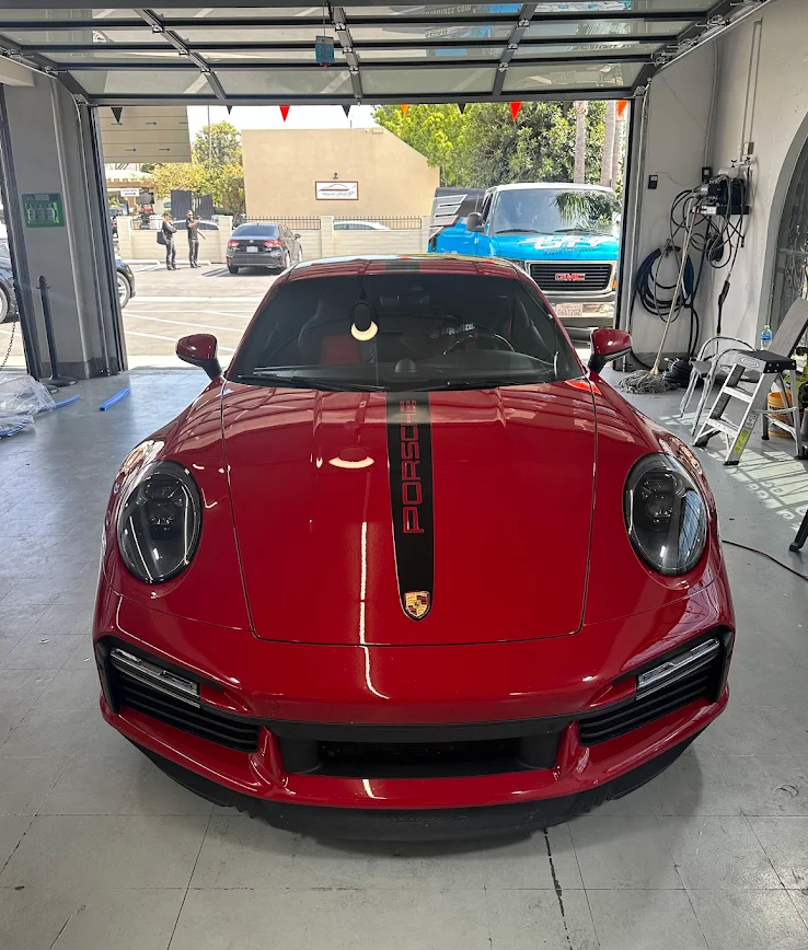 Red Porsche windshield repair