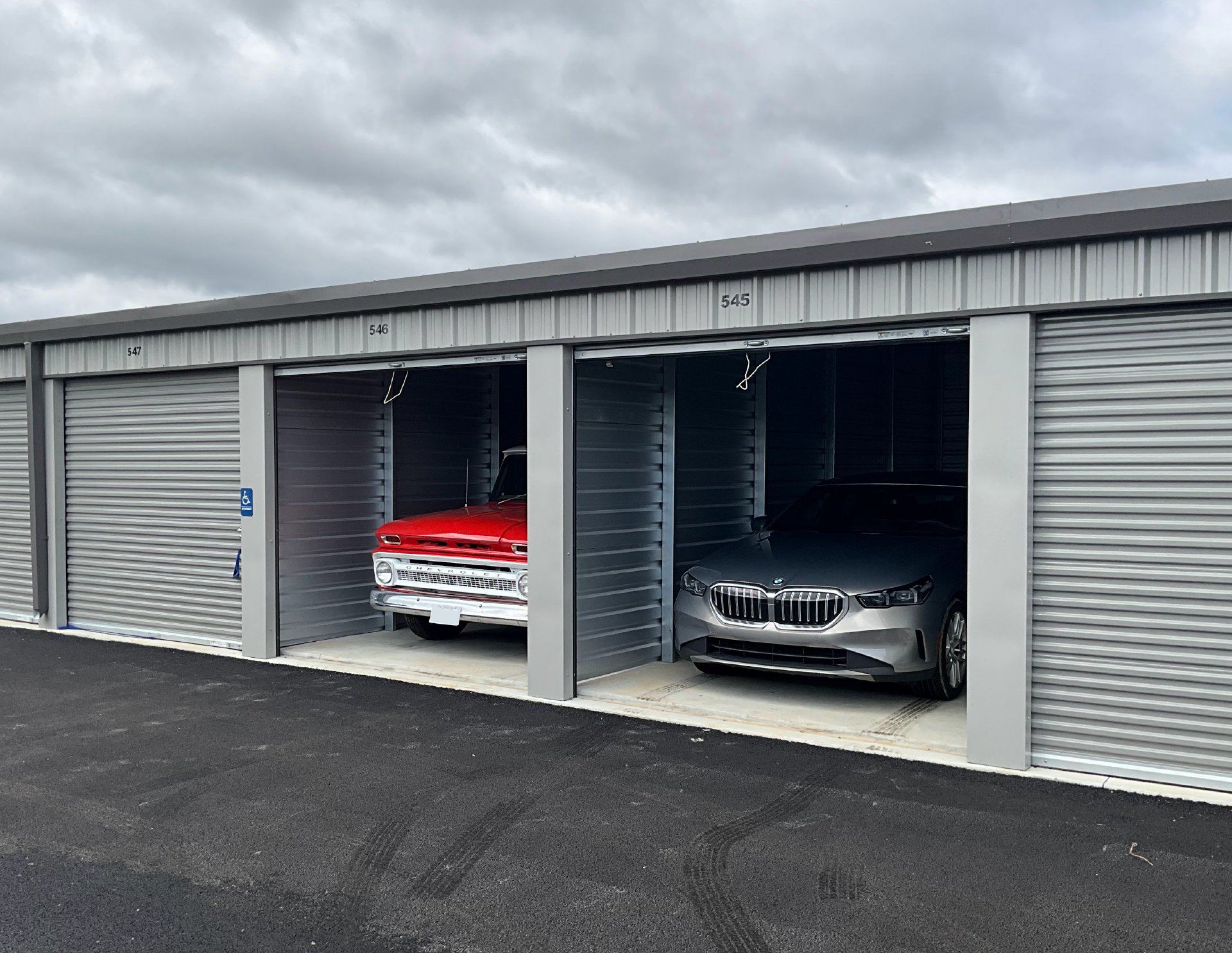 Indoor vehicle storage units at Open City Self Storage in Elburn, IL for cars and trucks.