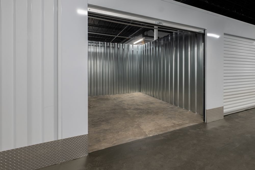 An open and empty storage unit. 