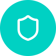 A white shield icon centered inside a bright teal circle.
