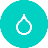 A white water drop icon centered on a bright teal circular background.