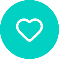 A white heart icon centered inside a bright teal circle.