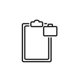 Black outlined clipboard icon with a small overlapping folder or note on the top right