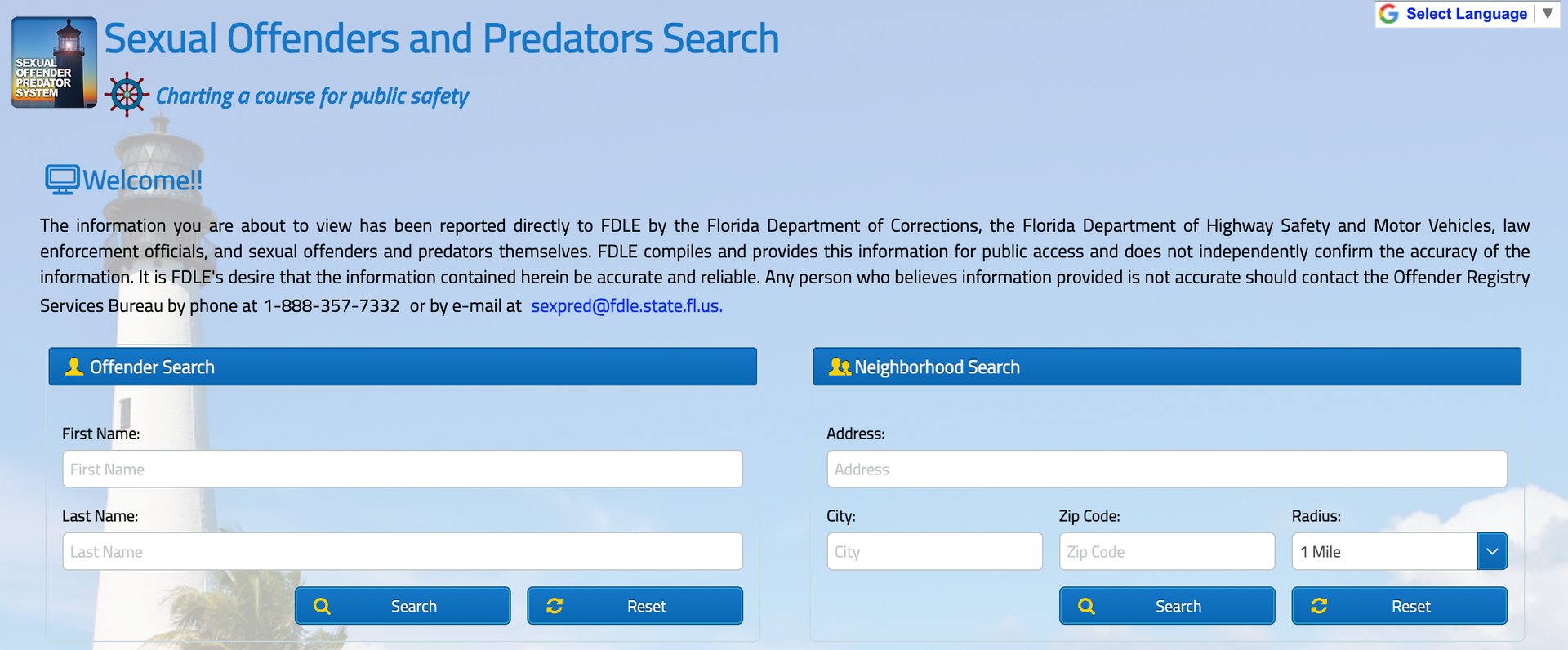 FDLE Sexual Predator Search