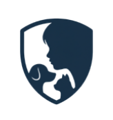 Dark blue shield logo with a mother holding a child silhouette