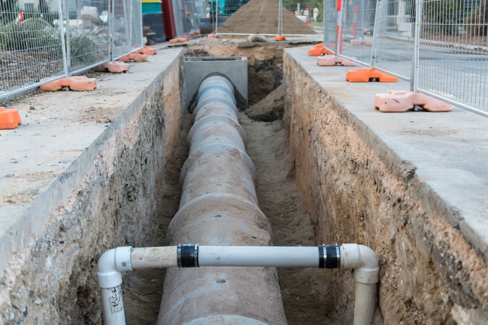 Trenched Underground Pipe Under Construction Beside a Fenced Sidewalk — Hinch Plumbing In Breakwater, VIC