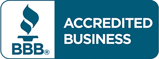 A blue sign that says accredited business on it