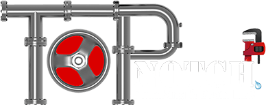 A logo for a company called top plumbing with pipes and a wrench.