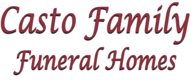 Casto Family Funeral Homes logo in maroon cursive text on a white background
