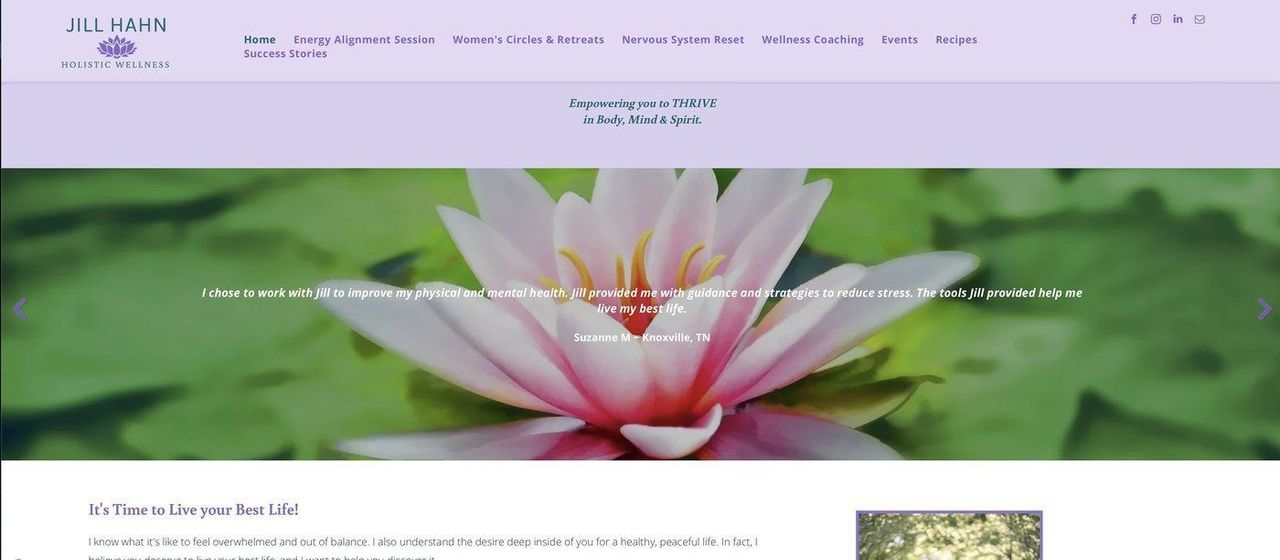 Jill Hahn Holistic Wellness website homepage