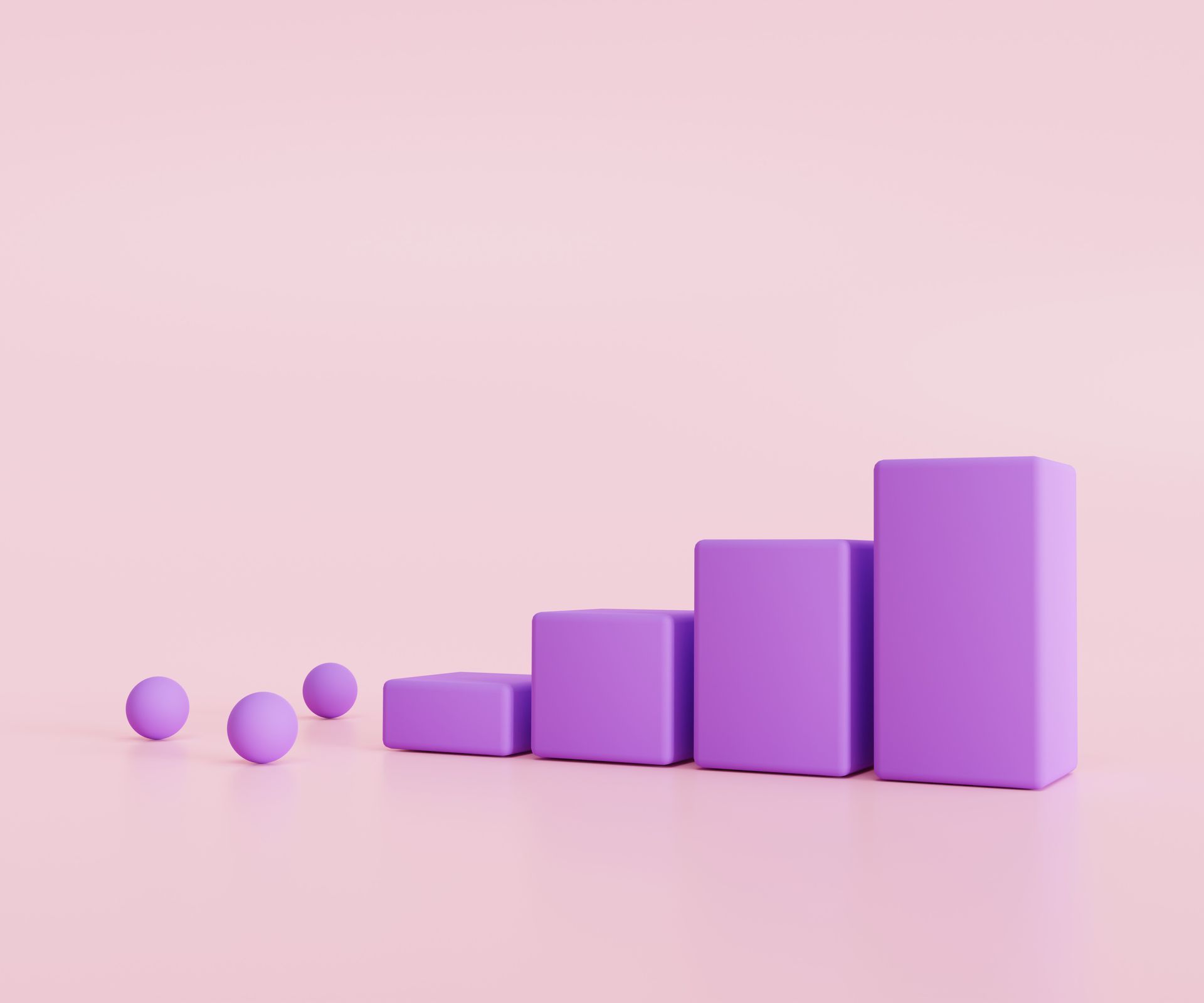 A 3d rendering of a purple bar graph on a pink background.