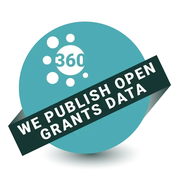 A sticker that says we publish open grants data
