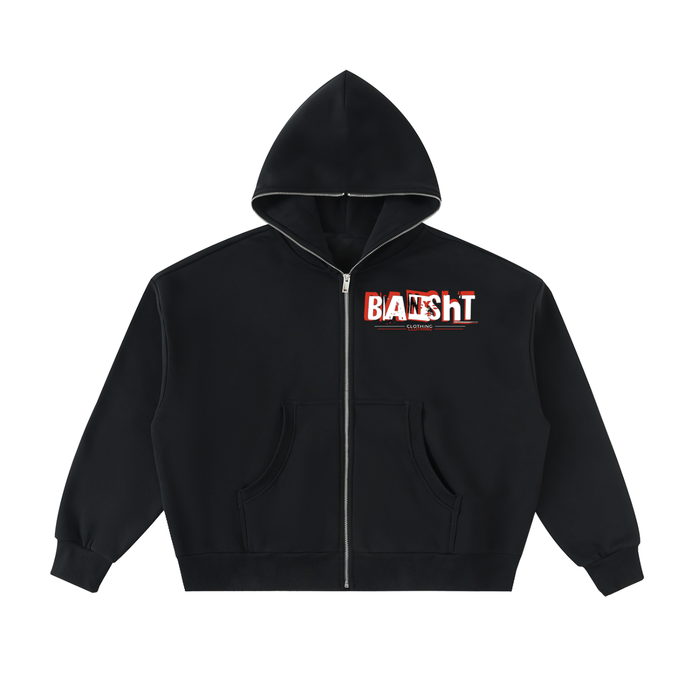 Bansht Black, Red & White Boxy Hoodie