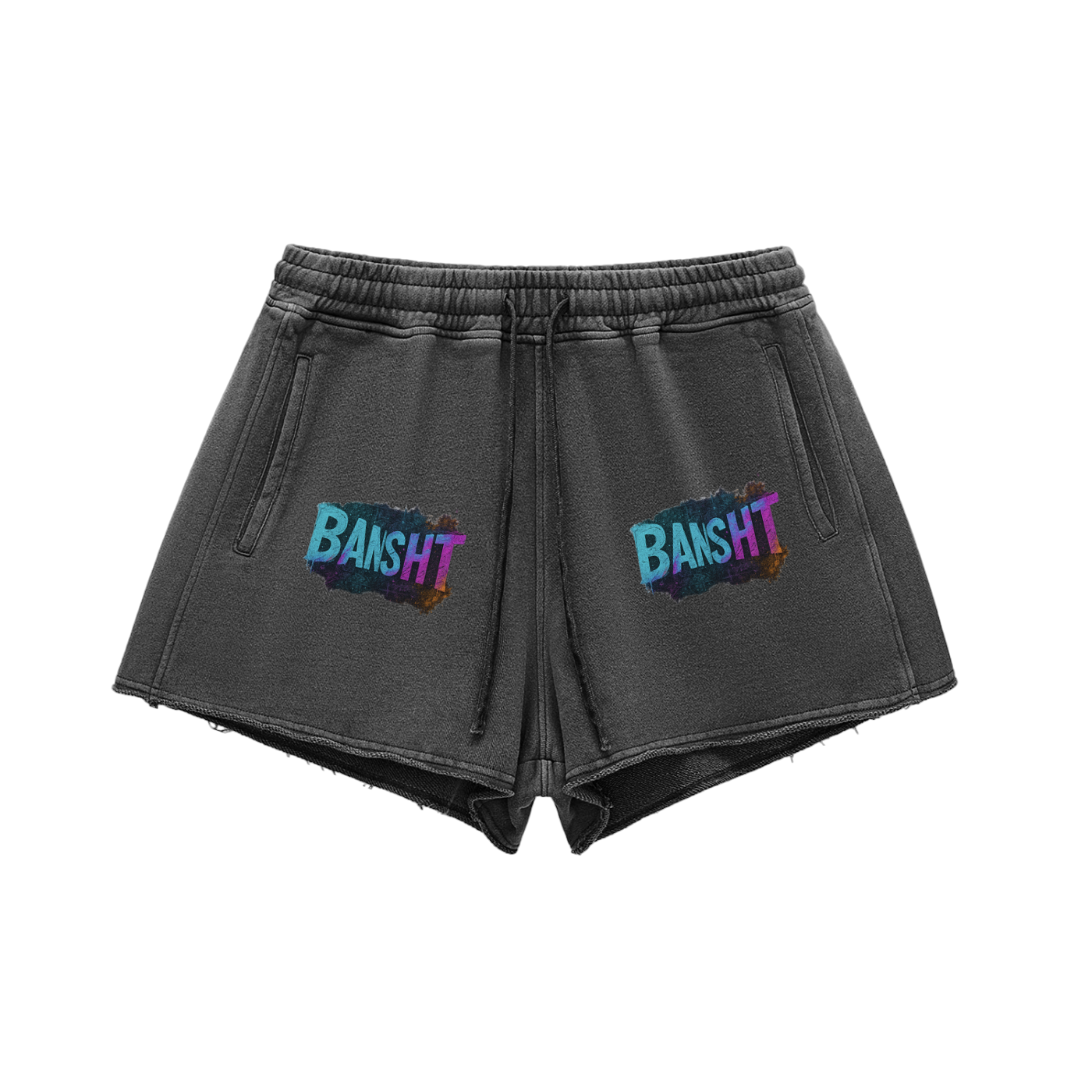 Bansht Women’s Snow-Wash Raw Edge Shorts – Drawstring Edition