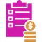 Magenta checklist with dollar coin and stacked coins, suggesting budget or expense tracking