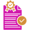 Pink document with gold verification badges and checkmarks