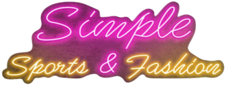Simple Sports & Fashion logo in pink and gold script on a dark background