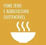 Logo com tigela branca e vapor em fundo laranja, texto “Fome zero e agricultura sustentável”.