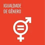 Red square sign with white gender equality symbol and the text “IGUALDADE DE GÊNERO”