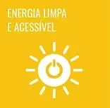Fundo amarelo com ícone branco de energia solar e texto “Energia limpa e acessível”.
