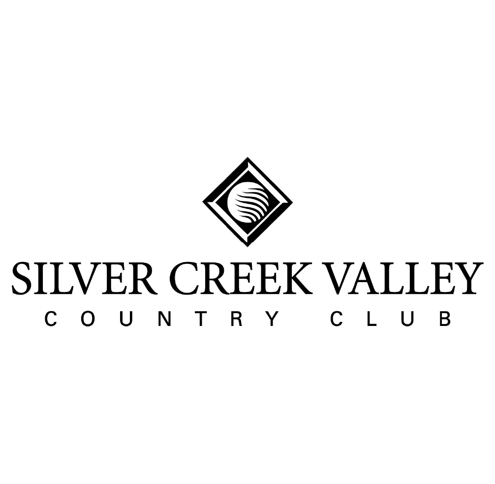 The silver creek valley country club logo is black and white.