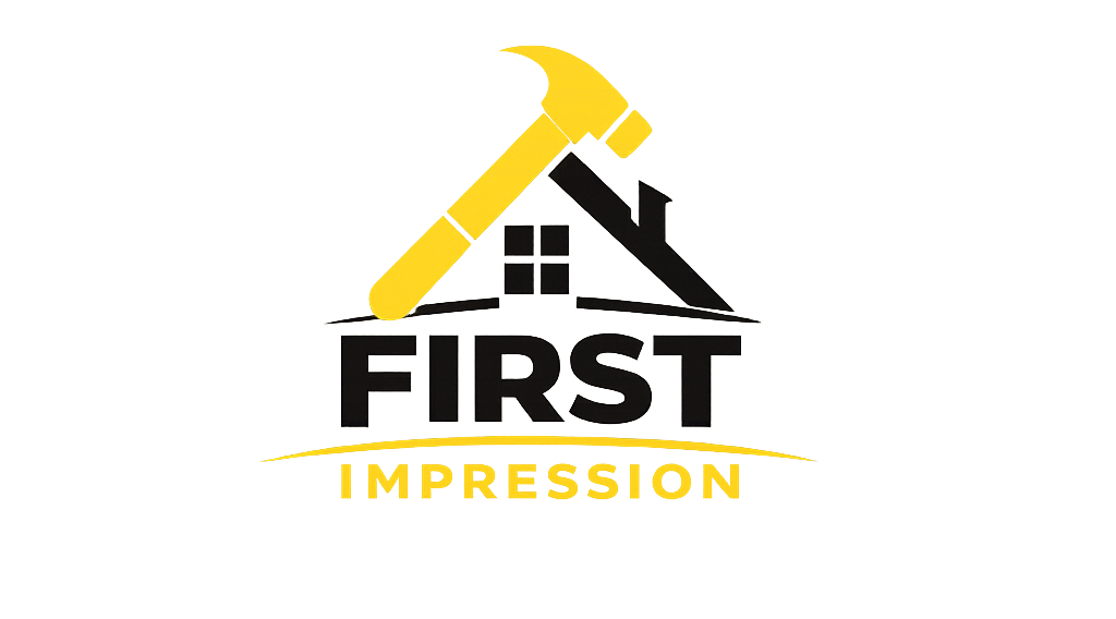 Logo: Yellow hammer over a black house silhouette with 