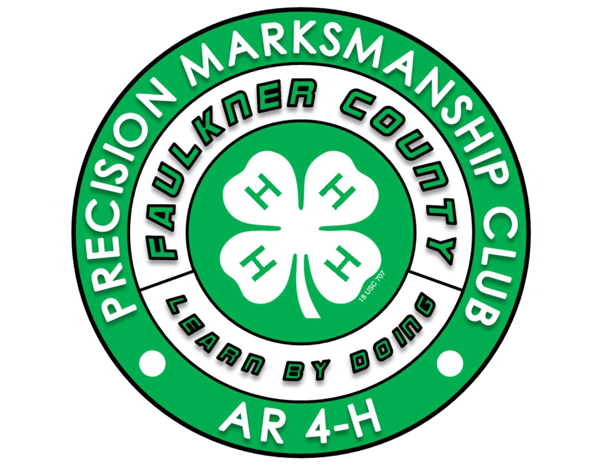 Faulkner County 4-H logo with red and green circular emblem and clover center, BB gun, rifle and pistol club text
