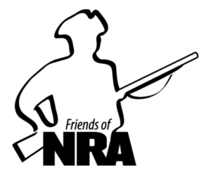 Silhouette logo of a hunter holding a rifle over the words “Friends of NRA”