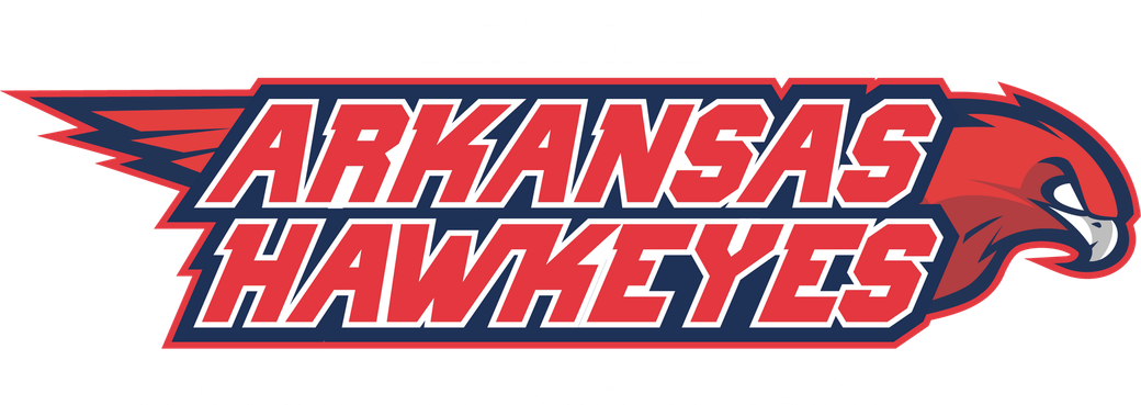 Arkansas Hawkeyes red and blue sports team logo with hawk head