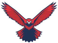 Arkansas Hawkeyes red and blue sports team logo with hawk head