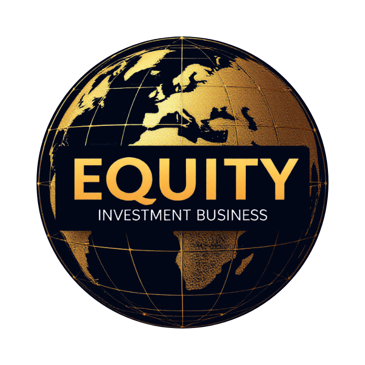 A logo for equity investment business with a globe in the center
