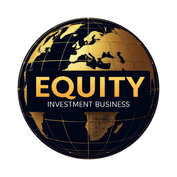 A logo for equity investment business with a globe in the center
