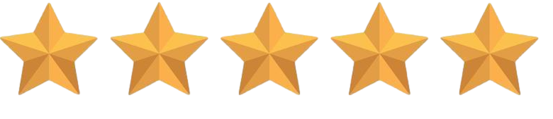 Cinq étoiles d'or sont alignées sur un fond blanc.