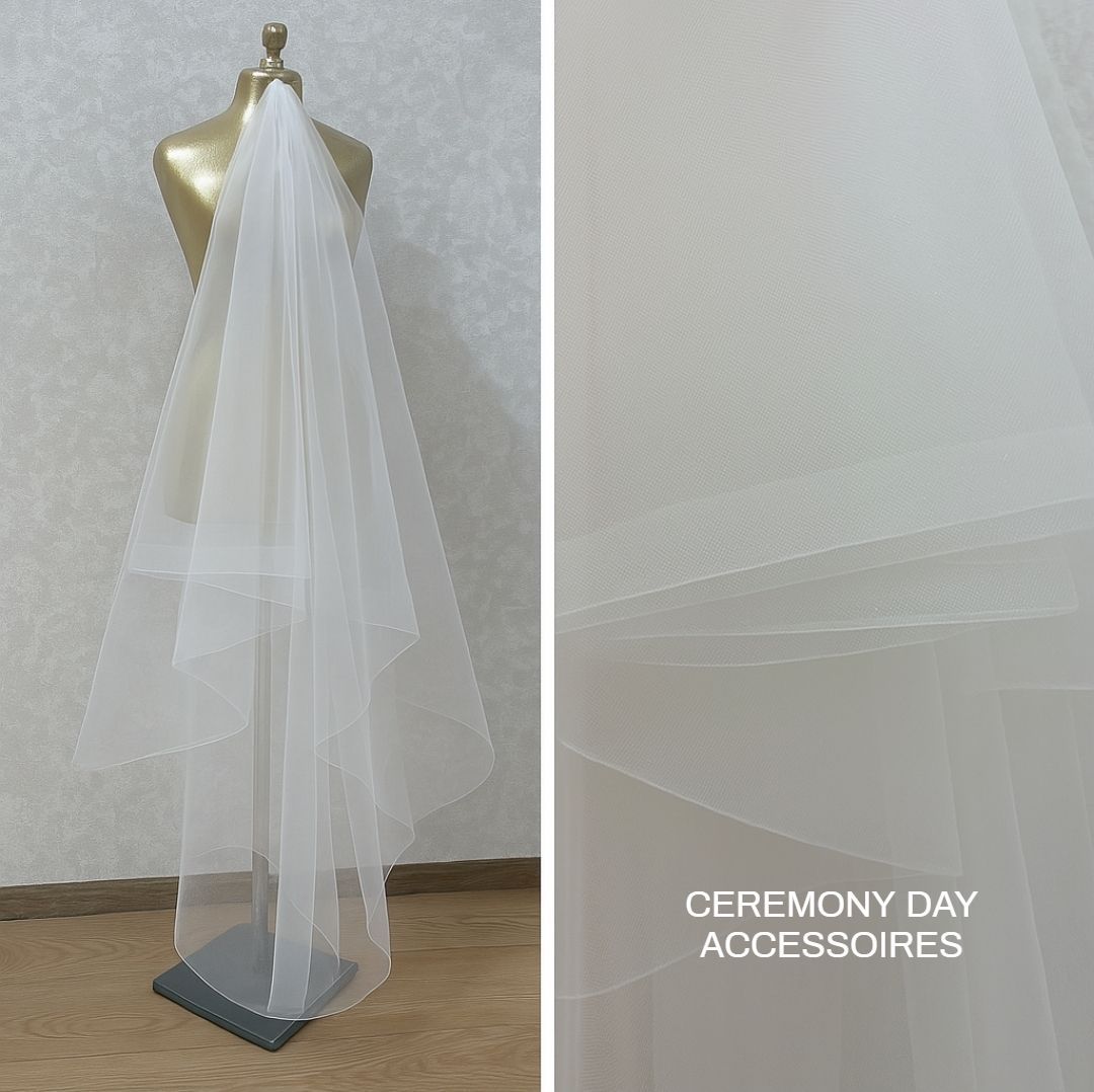 Voile Ivoire 1m50 avec peigne intégré - BORDURE EN TULLE