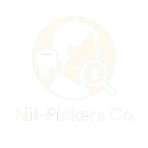 Logo: Person with comb and magnifying glass, “Nit-Pickers Co.” text.