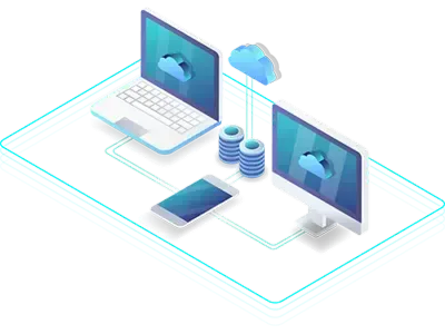 About Us Two computers connected to one smartphone, that is linked to the cloud.