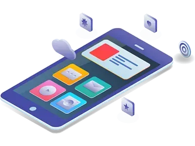 cartoon image of a phone with mobile app emblems floating in and around the phone