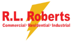 R.L. Roberts logo with red text and a yellow lightning bolt. Text below reads "Commercial • Residential • Industrial".