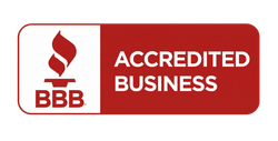 BBB logo with pink background, showing