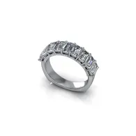 Silver ring with baguette-cut clear gemstones set in a row