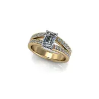 Gold ring with rectangular diamond and pavé band