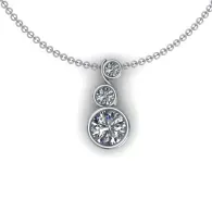 Silver necklace with three round diamond pendants on a white background