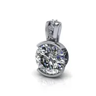 Silver diamond pendant necklace with a round-cut stone on a white background