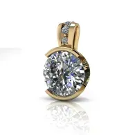 Round diamond pendant in gold setting with a small diamond accent on the bail