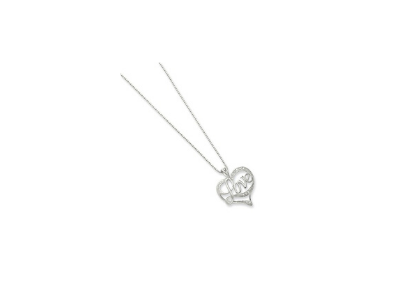 Silver heart-shaped pendant necklace on a thin chain, isolated on a white background
