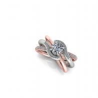 Intertwined rose gold and silver ring with a round cluster of clear stones