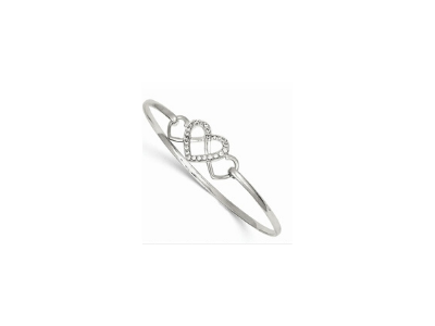Silver heart-shaped ring with a heart-shaped charm and small clear stones