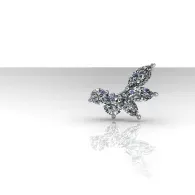 Silver jeweled fanned-like brooch on a white reflective surface