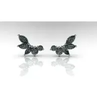 Pair of dark floral earrings with leaf-like designs on a white background