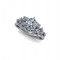 Silver floral diamond ring on a white background